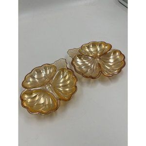Vintage Jeannette Candy Nut Dish Amber Depression Glass Doric Clover Leaf 3 Part